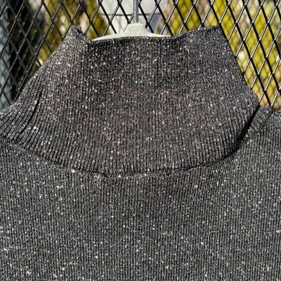 House of Harlow 1960 NWT Women's Black Silver Lurex Metallic Dress Mock Neck Med - Picture 11 of 12